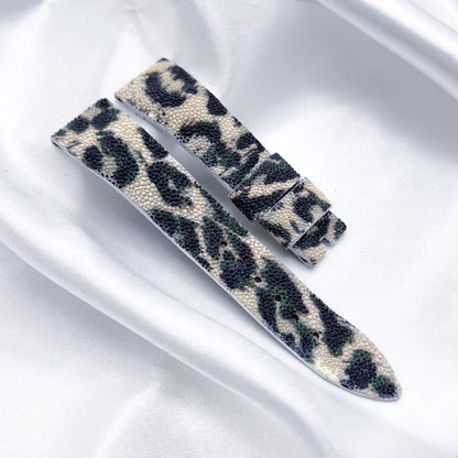 19mm White Leopard Stingray Leather Universal Strap