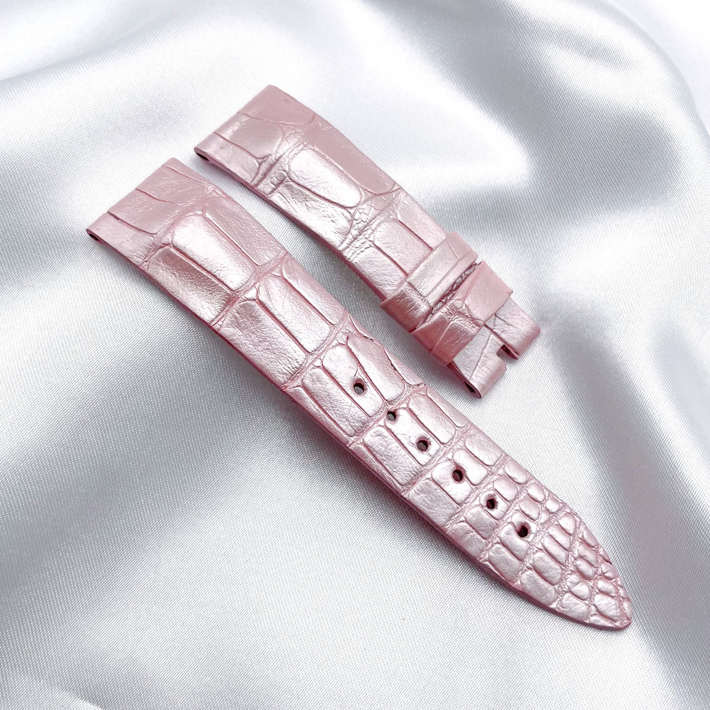 19mm Metallic Light Pink Alligator Leather Universal Strap