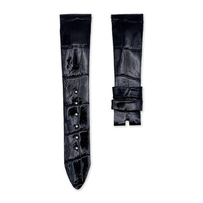 19mm Glossy Black Alligator Leather Universal Strap